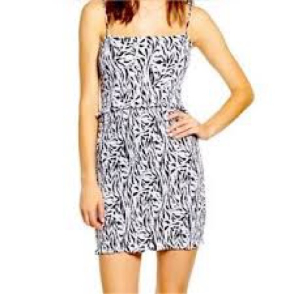AFRM Isla Black and White Pattern Smocked Stretch Dress, Size S
